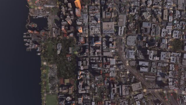 Top aerial drone shot at dusk Perth city in Western Australia. Australia