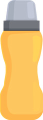 Yellow plastic bottle with gray cap standing on white background