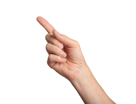 finger indicating, hand gesture, sign isolated on white background, transparent PNG, cutout