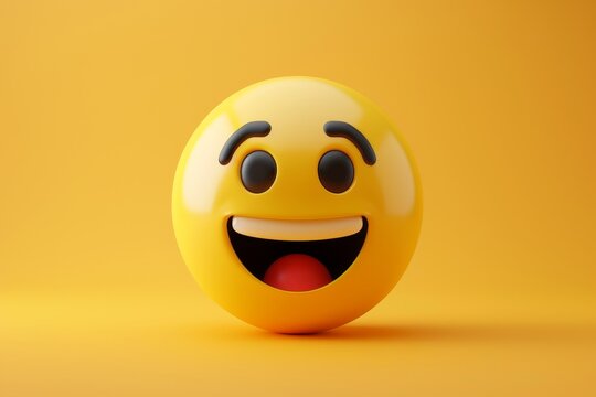 3D rendering of an excited yellow emoji face on a bright background