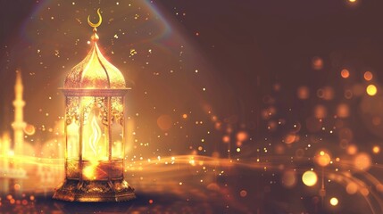Obraz premium Yellow Arabic lantern, islamic background, Ramadan kareem