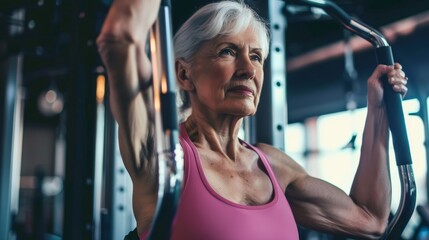 Fototapeta premium Senior woman exercising in gym