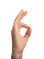 OK and okay, hand gesture, sign isolated on white background, transparent PNG, cutout
