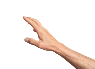 reaching out, hand gesture, sign isolated on white background, transparent PNG, cutout