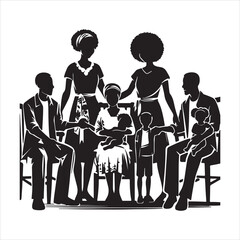 family reunions Silhouettes of people dancing on a summer background