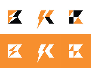 Initial K volt symbol with lightning bolt logo vector template 