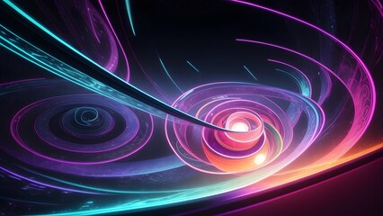 カラフルな帯状の物が螺旋のように巻かれる抽象的な背景イラスト