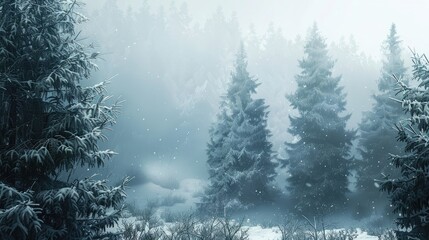 Fototapeta premium In winter the forest is blanketed in mist