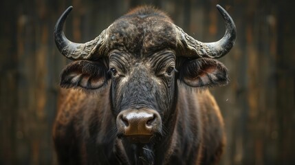 Naklejka premium majestic portrait of a buffalo in a farm setting powerful animal rural