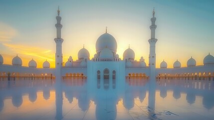 Obraz premium majestic sheikh zayed grand mosque at golden hour abu dhabi landmark architectural photography