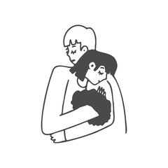 A couple hugging sketch isolated on white background. Man and woman hugging vector doodle illustration.