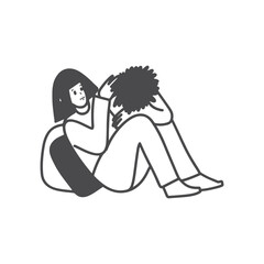 Woman comforting a man vector doodle isolated on white background. Mother bonding with her child doodle line drawing.