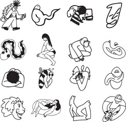 Cute and whimsical doodle set isolated on white background.