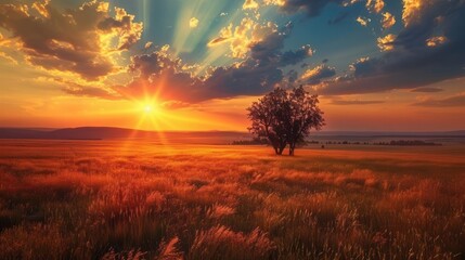 Fototapeta premium majestic sunset over vast plain landscape nature photography