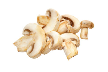 White mushrooms sliced isolated on a transparent background.