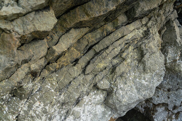 Amazing hillside cliff with compressed layer rock structure or call Pancake rock in the nature geological. 
