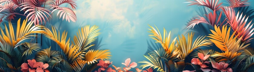 Vibrant tropical foliage with soft sunlight filtering through.