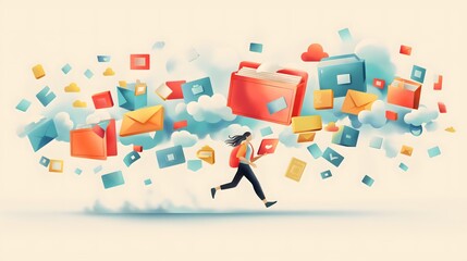 minimalistic artwork depicting files, folders, videos, photos all flying towards fast, unlimited, reliable cloud storage servers, light colored background