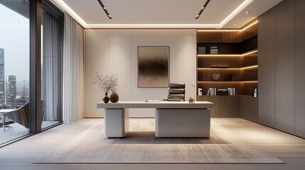 Sophisticated private office with minimalist decor and a comfortable and elegant work desk
