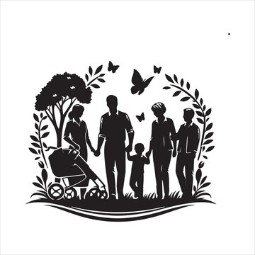 recommend clip art: family reunions Silhouettes of people dancing on a summer background
