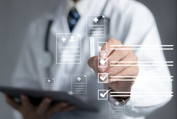 Doctor checkup with treatment report concept. plus and healthcare medical icon, health and access...