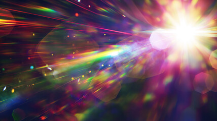 Obraz premium Abstract rainbow colors shining lens flare illuminates bokeh background.