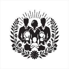 family reunions Silhouettes of people dancing on a summer background