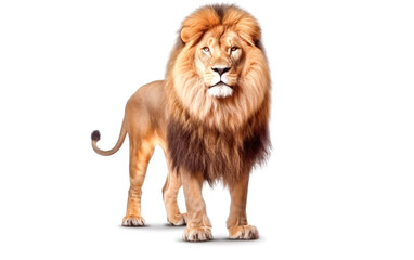 Obraz premium A lion stands in front of a white background.