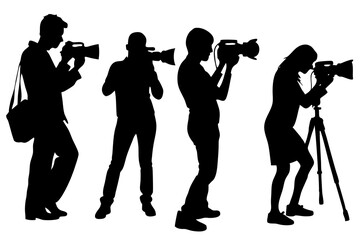 Capture photographers shooting different subjects and scenes vector silhouette