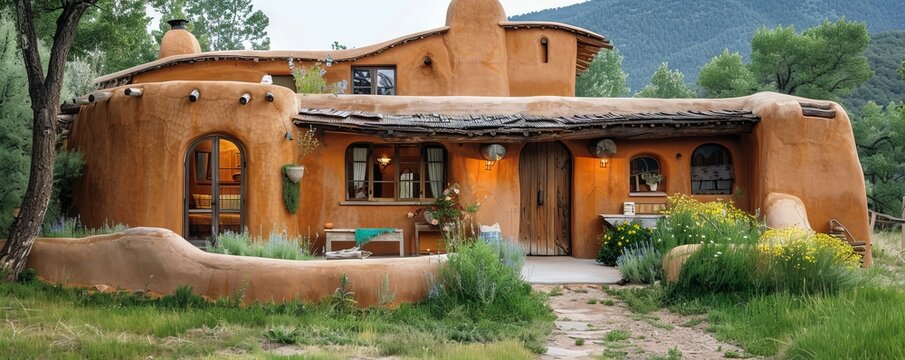 Traditional pueblo-style adobe house.