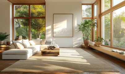 Obraz premium Bright living room with a blank rug