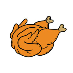 Hand drawn cartoon fried chicken on white background.