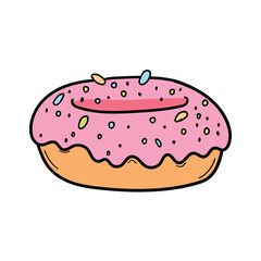 Hand drawn cartoon doughnut on white background.