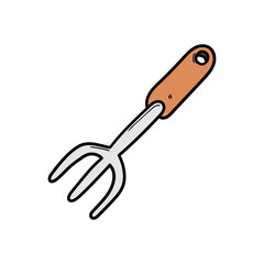 Hand drawn cartoon fork with wooden handle on white background.