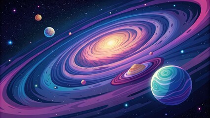 Obraz premium A vibrant galaxy with swirling stars and planets.