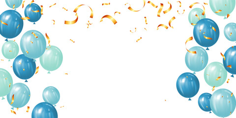 Frame template festive background realistic floating vector balloon blue-green color