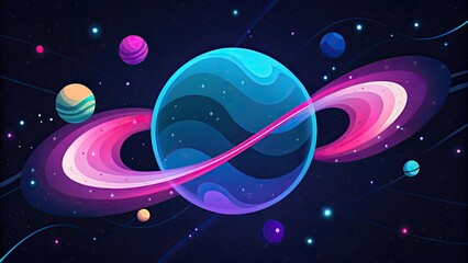 A vibrant depiction of planets and rings in outer space.