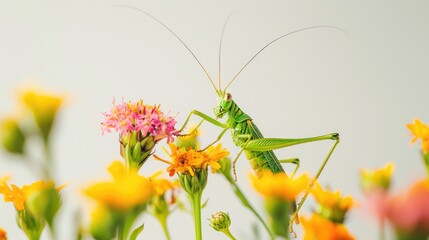 Insect and blooms against a blank backdrop