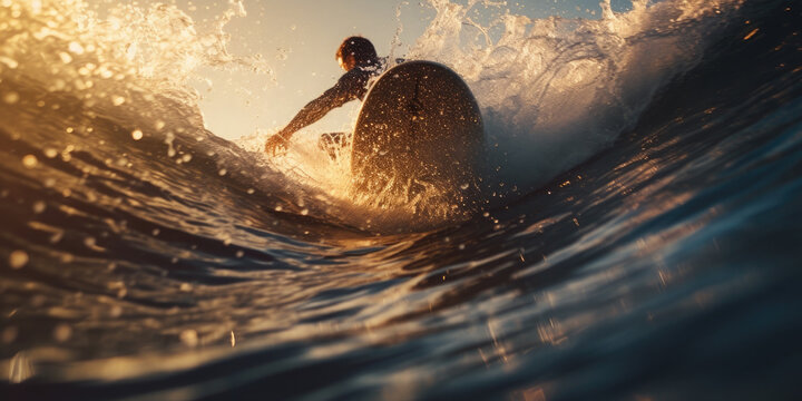 A man skimboarding conquers the sea waves.