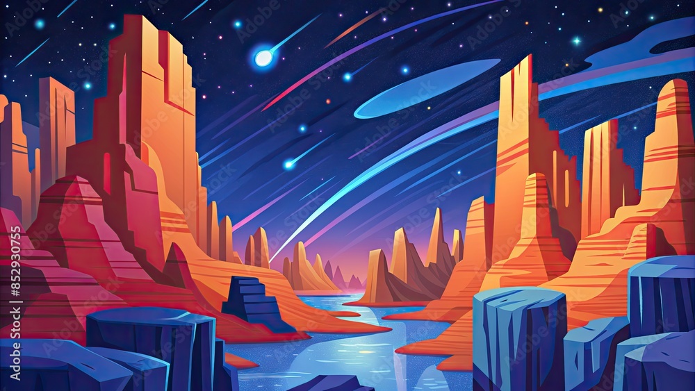 Canvas Prints A breathtaking canyon landscape under a starry sky.