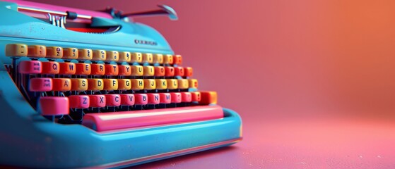 Naklejka premium Retro Typewriter Spelling Love and Acceptance with Rainbow Keys - Concept of Equality and Inclusivity in Communication