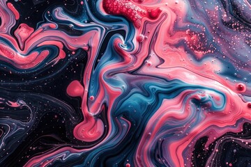 Acrylic painting of swirling pink and blue colors