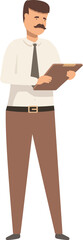 Businessman wearing a tie holding a clipboard, analyzing information and planning a strategy