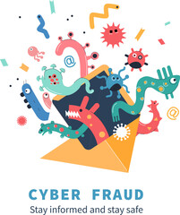 Cyber Fraud Awareness Illustration - Colorful Flat Vector Design for Security Campaigns and Educational Materials