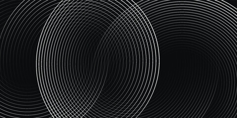 Abstract gold circle lines on dark background. Geometric stripe line art design. Modern luxury template. Suit for presentation, banner, cover, web, flyer, poster, brochure. Vector illustration modern