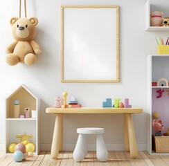 empty white frame on the wall in children's room