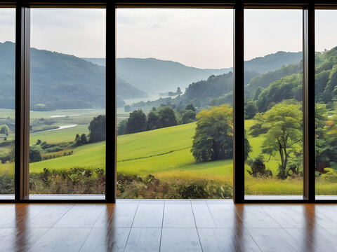 Fototapeta Landscape nature view background. view from modern window at a wonderful landscape nature view.
