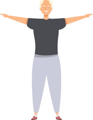 Smiling elderly man standing with outstretched arms, promoting healthy aging and vitality