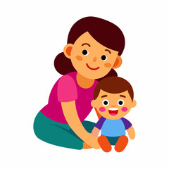 Heartwarming Mother and baby Silhouette Color Flat Vector Illustration for Mother's Day concept design.