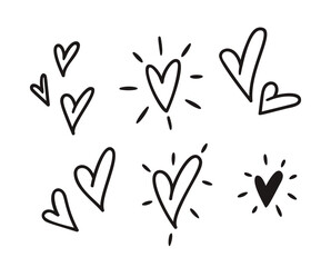 Set Of Charming, Hand Drawn Heart Doodles On White Background For Designs That Convey Love, Affection And Creativity